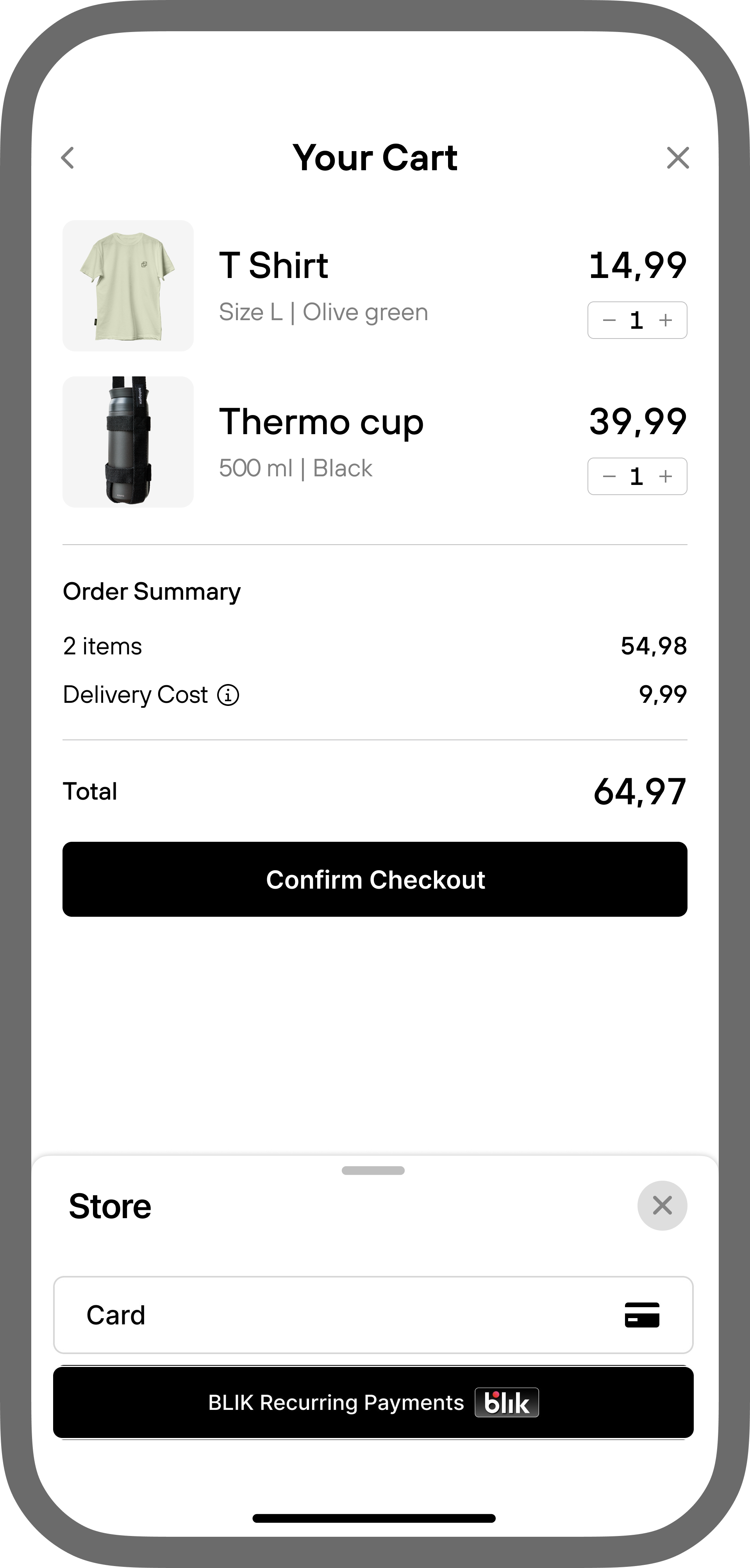 Blik Recurring payment page example