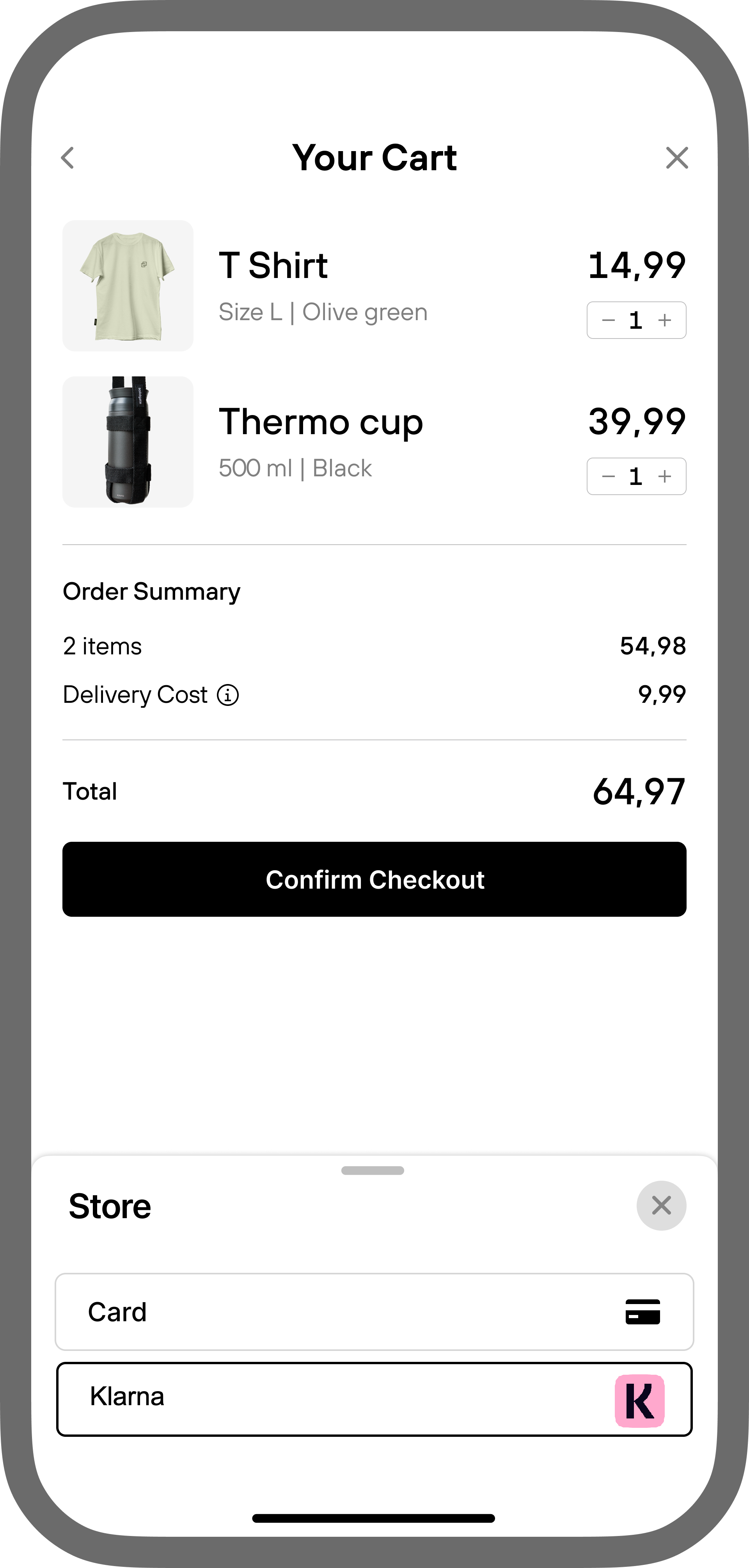 Klarna payment method selection at checkout