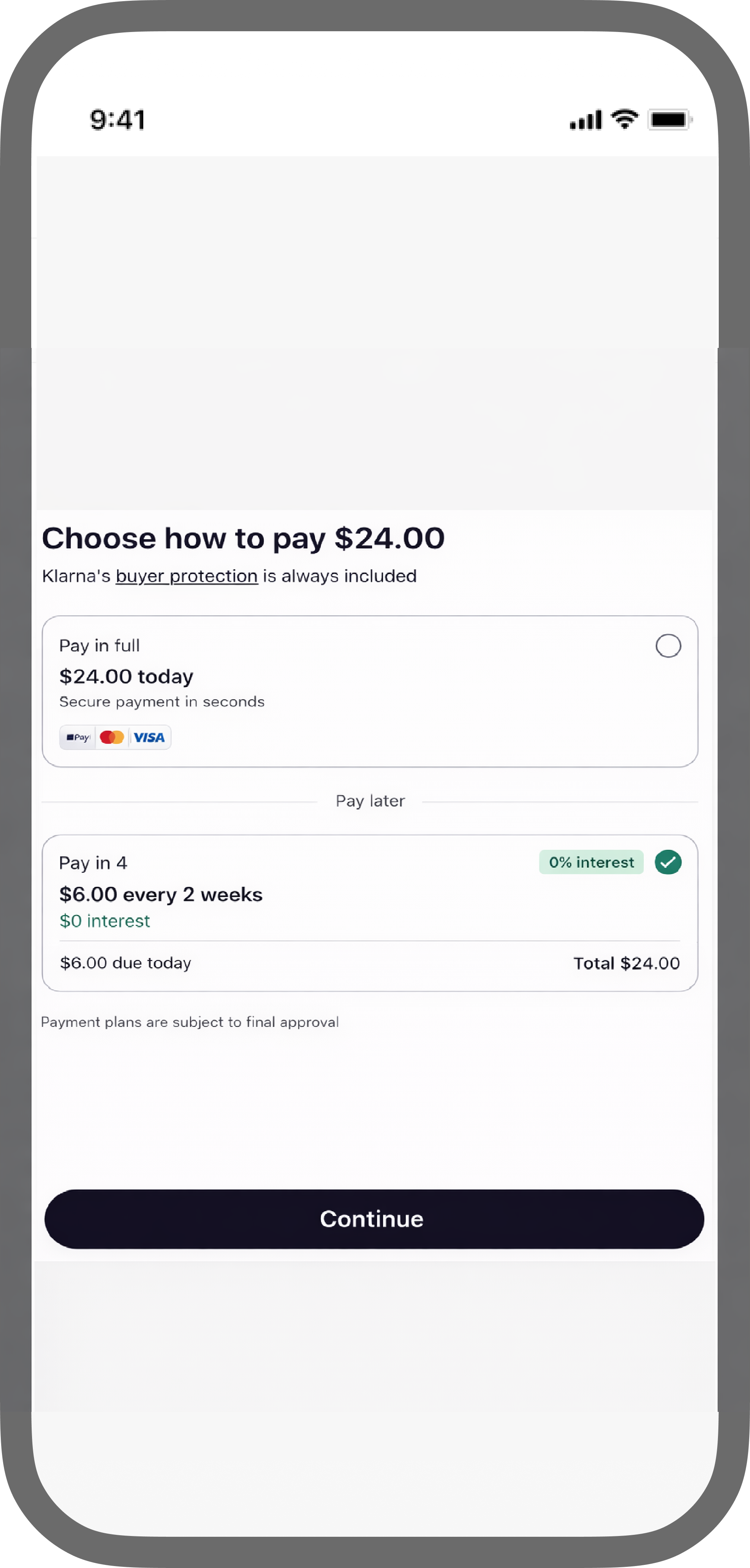 Klarna hosted payment options