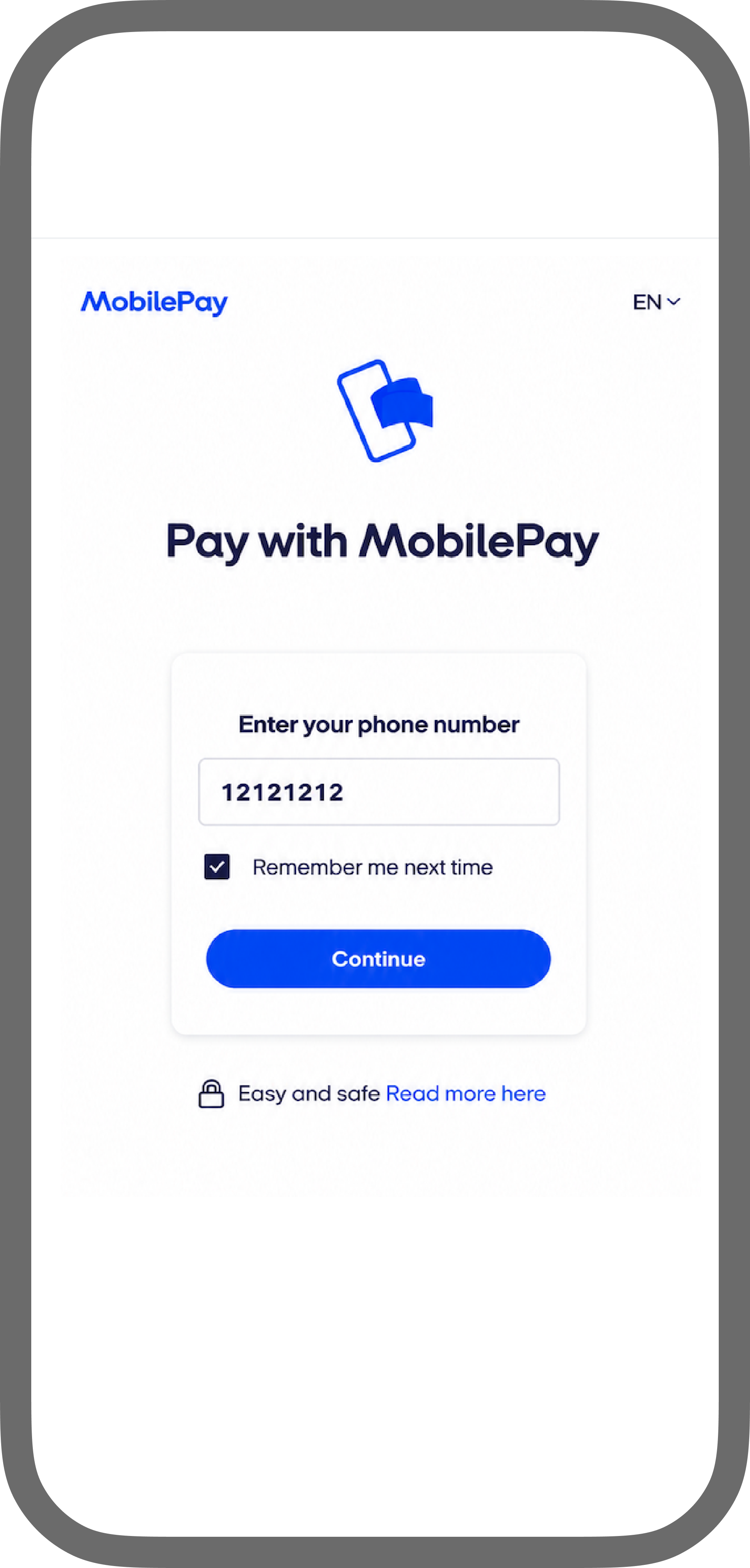 MobilePay payment page example