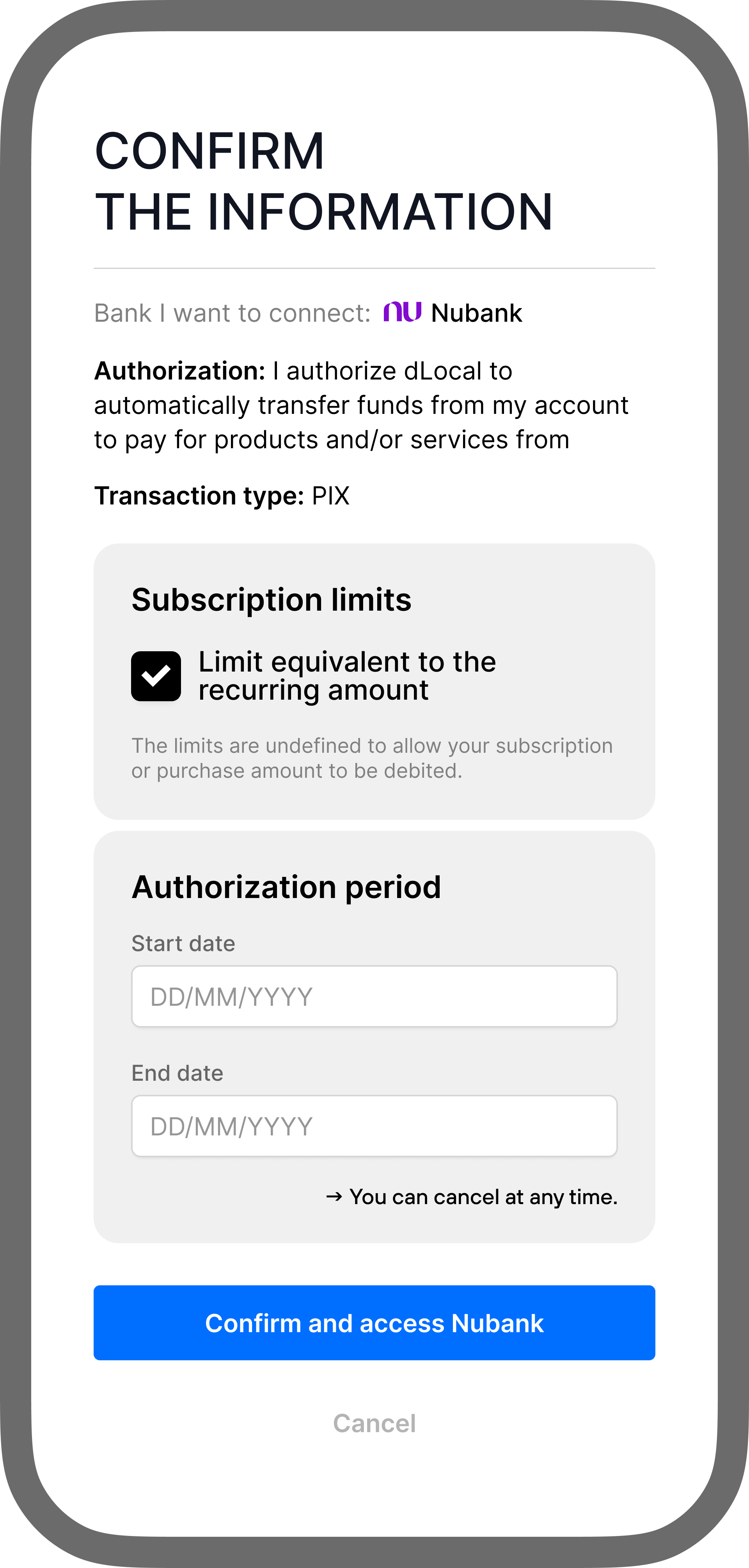 Payment page example