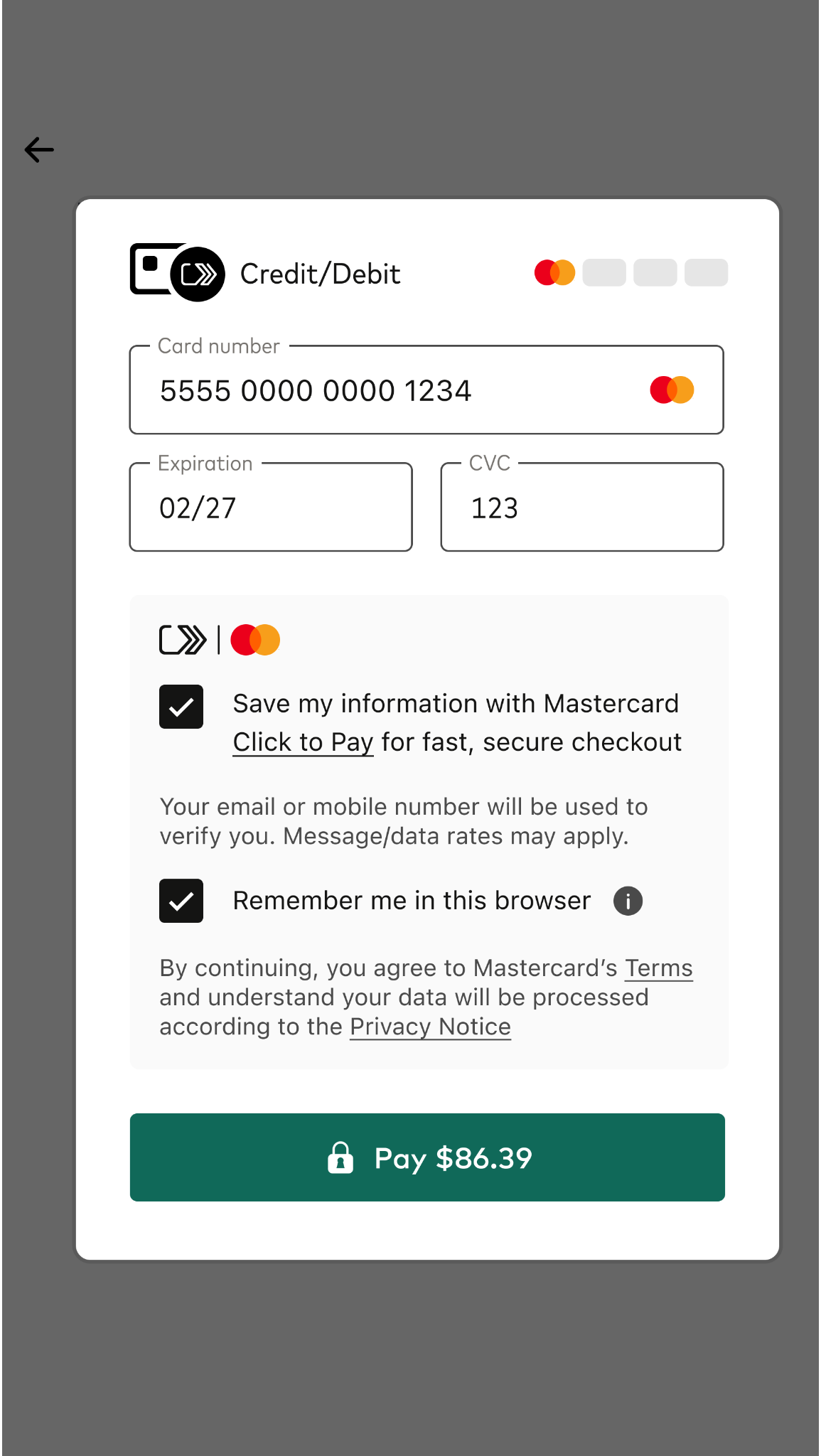 Click to Pay checkout example