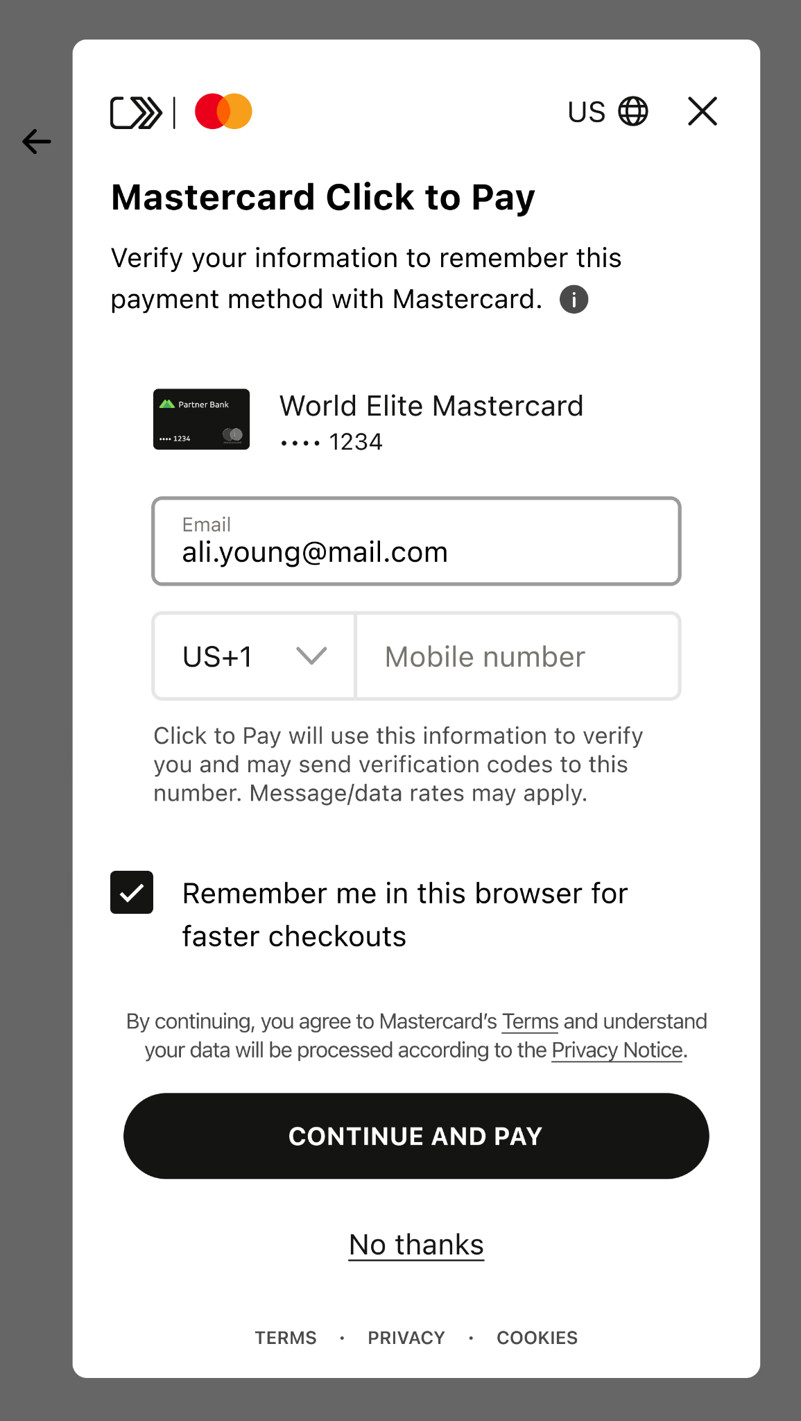 Click to Pay checkout example