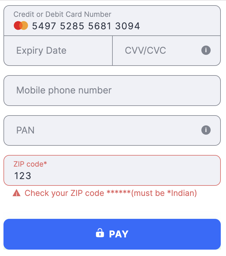 Flat template India ZIP Code