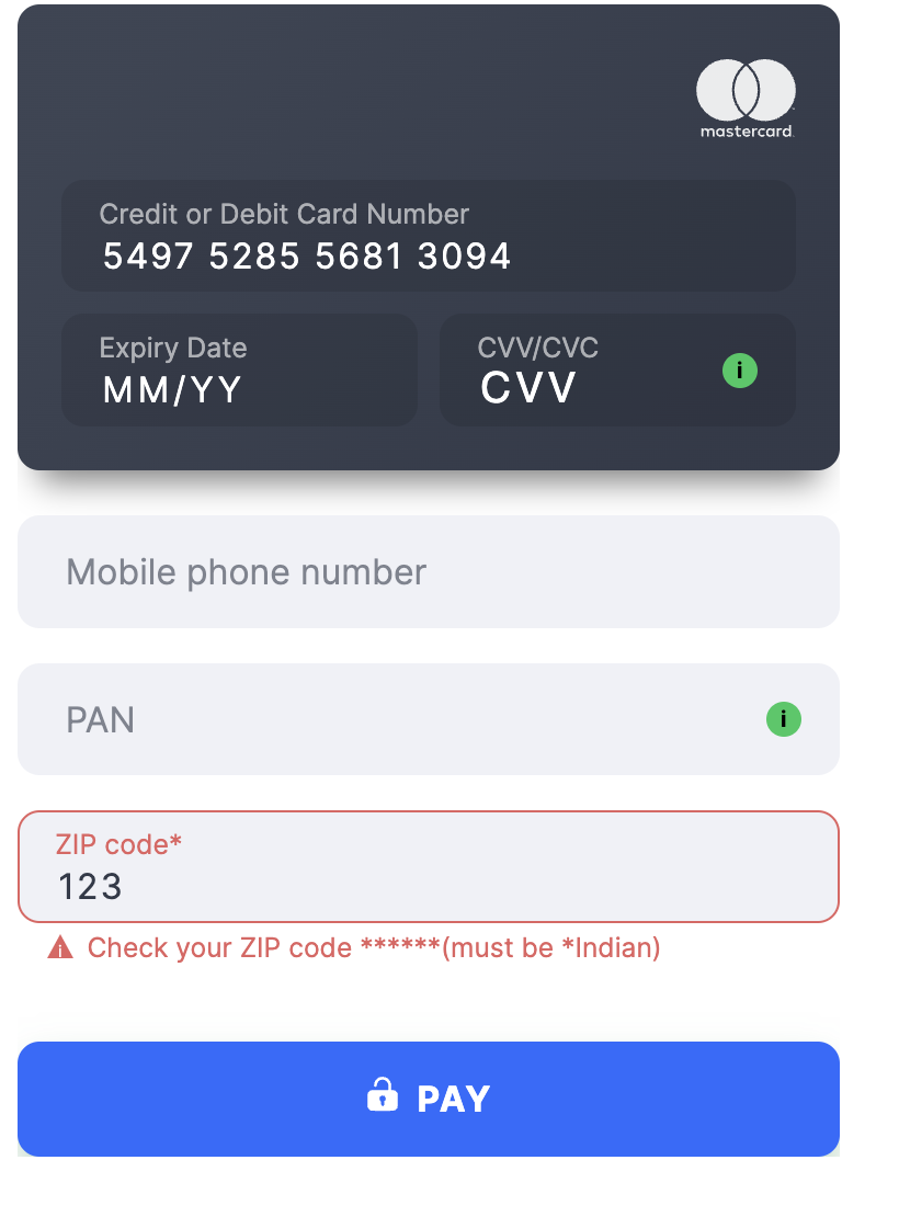 Card template India ZIP Code
