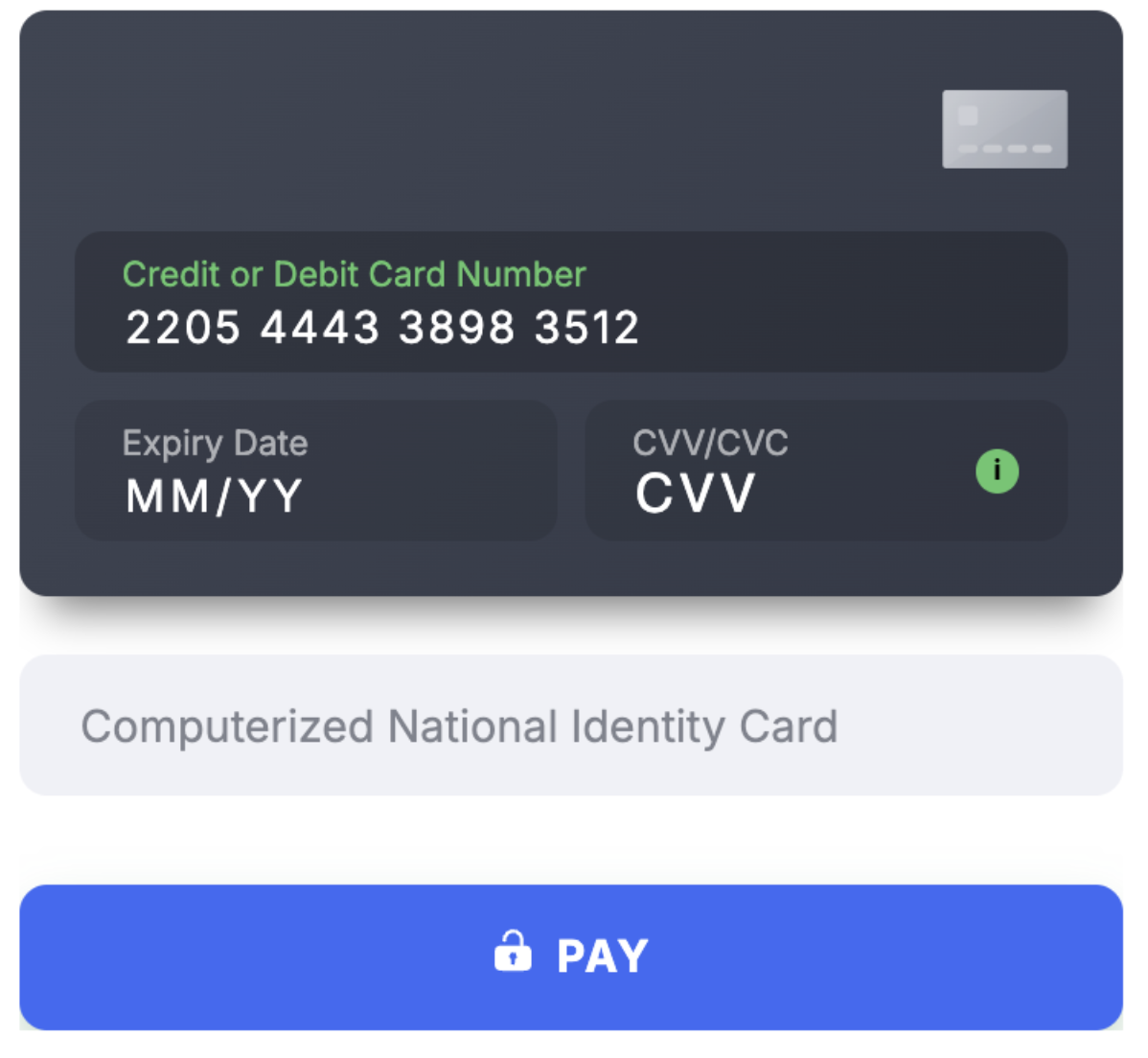 Card template Pakistan Computerized National Identity Card